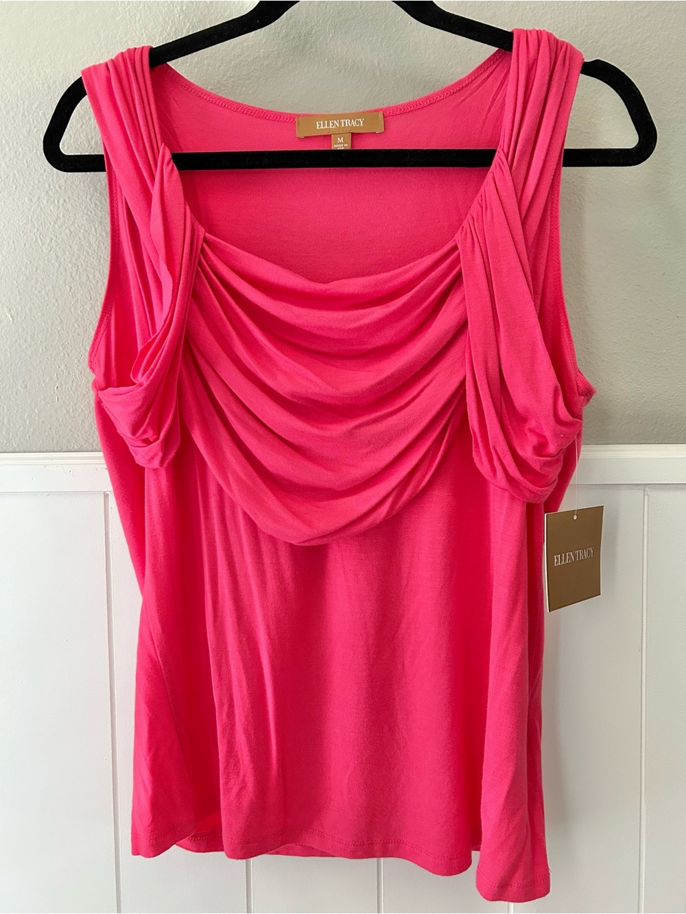 NWT Ellen Tracy Raspberry Pink Drapey Slinky Summer Goddess Tank Medium